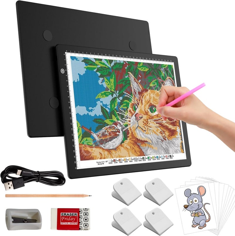 Elice A4 LED Tracing Light Box with 4 Clips, Ultra-Thin Diamond Art Light Board, Bright Light Pad, Lightbox for Tracing and Drawing, Artcraft Light Table for Weeding Vinyl, Diamond Painting, Sketching - Image 1